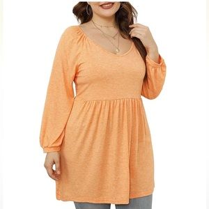 LINJOU Plus Size Puff Long Sleeve Tunic Tops Elastic Pleated Shoulder Size 3X